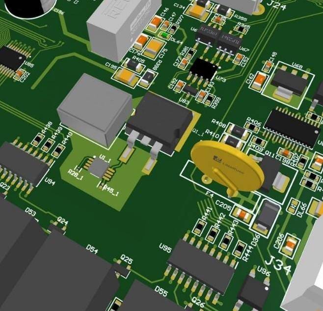 Vista della scheda con componenti caratterizzati da dimensioni ed esigenze produttive differenti